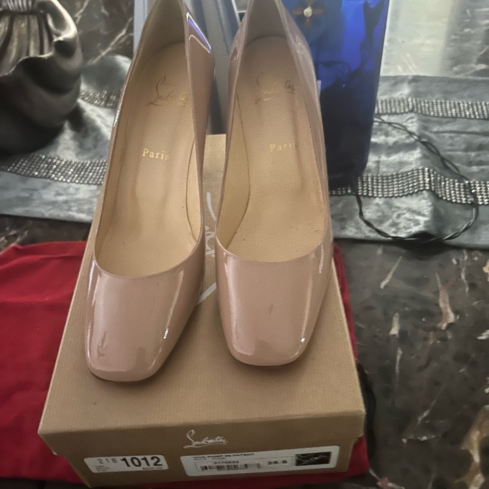Christian Louboutin Cream Patent Leather Heels Square Toe